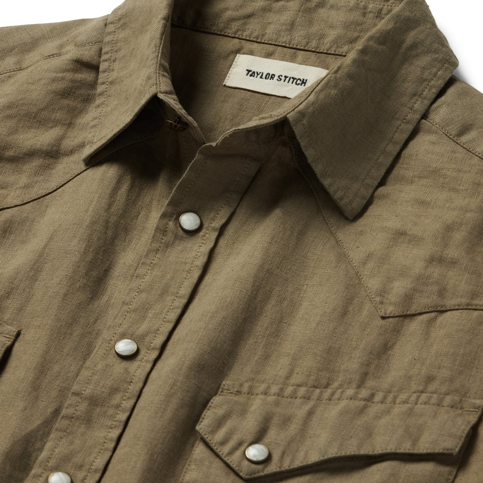 The Short Sleeve Western in Olive Linen - Image 5