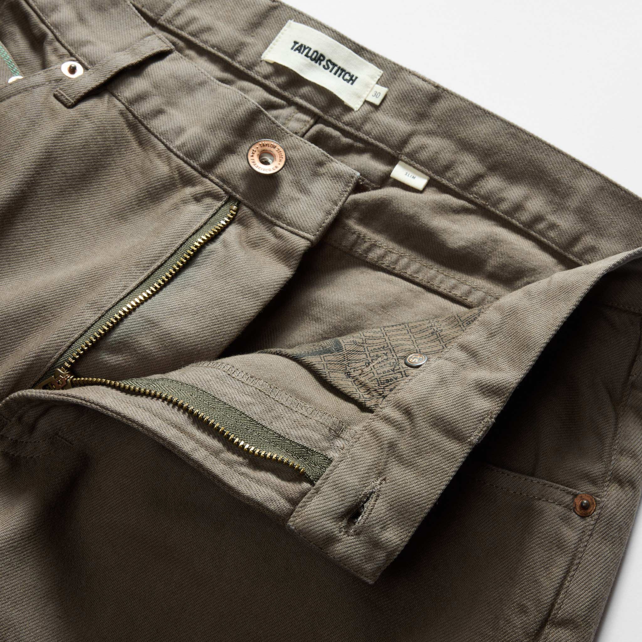 The Slim All Day Pant in Fatigue Olive Selvage Denim - Image 9