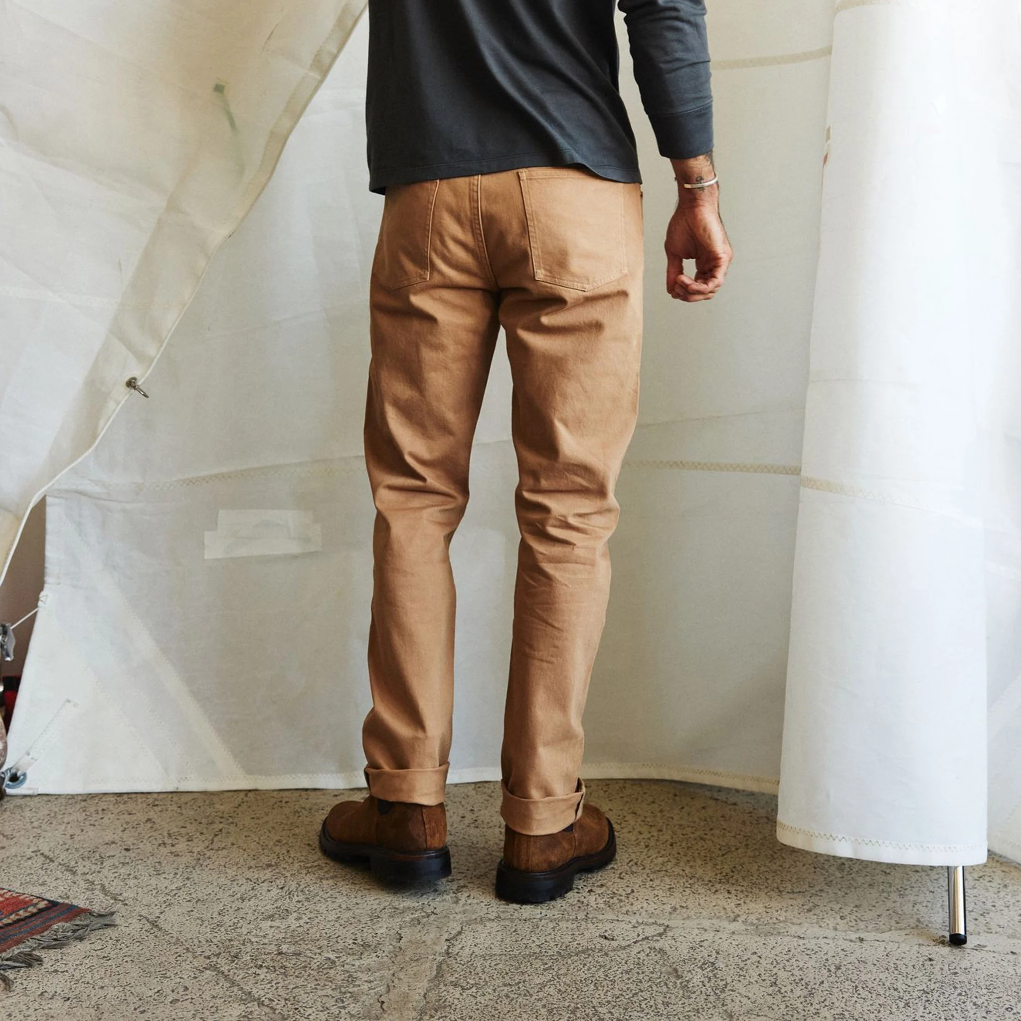 The Slim All Day Pant in Tobacco Selvage Denim - Image 3