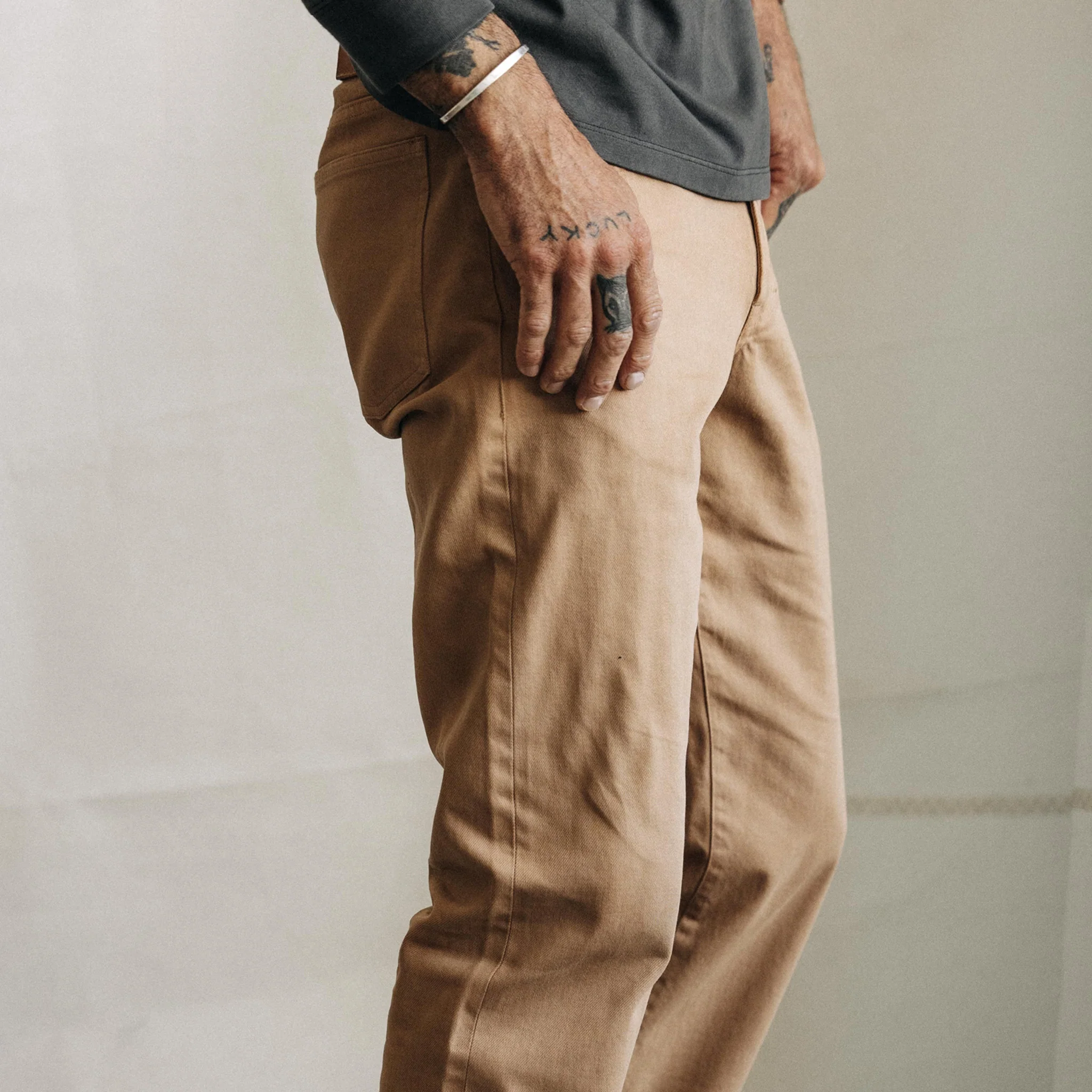 The Slim All Day Pant in Tobacco Selvage Denim - Image 4