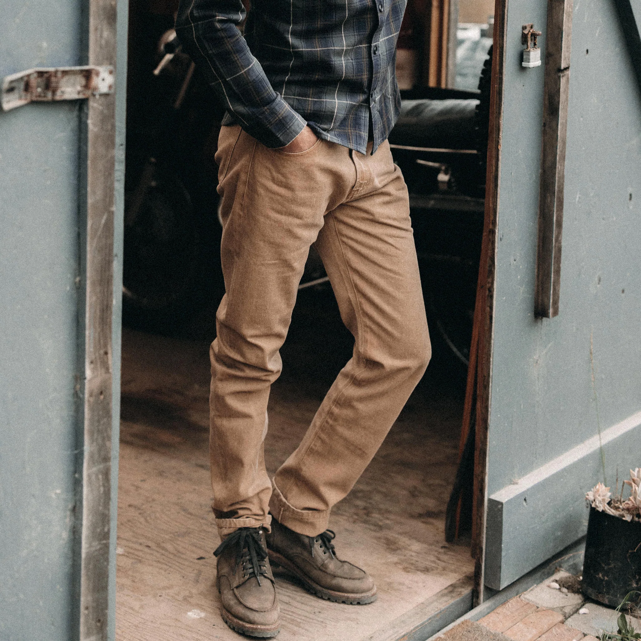 The Slim All Day Pant in Washed Tobacco Selvage - Image 2