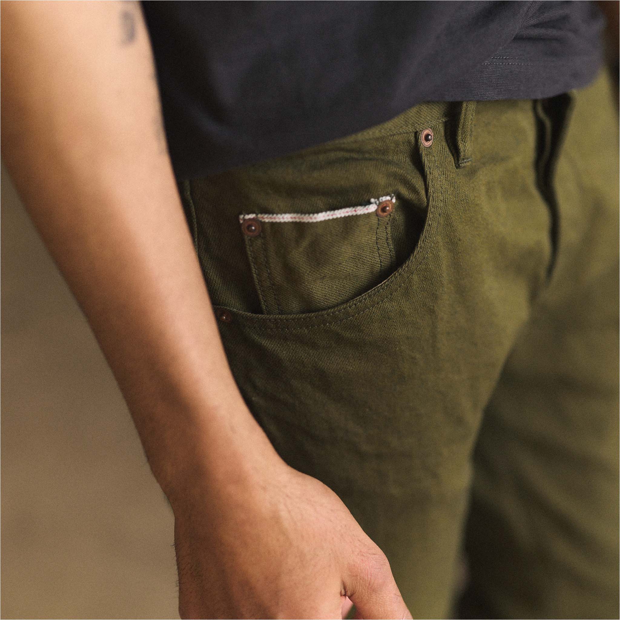 The Slim Jean in Olive Nihon Menpu Selvage - Image 4