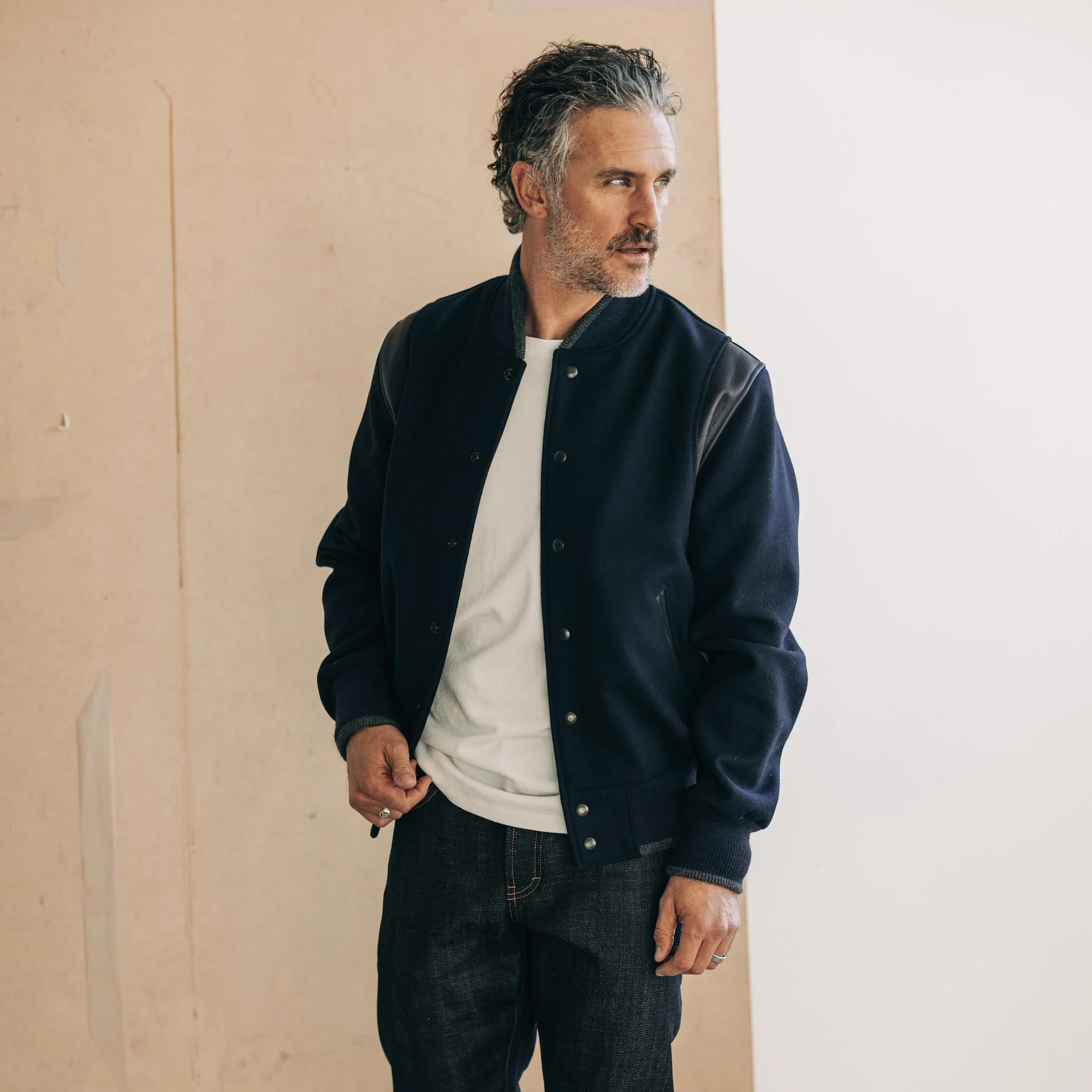 The Golden Bear Snap Bomber in Midnight Wool - Image 2