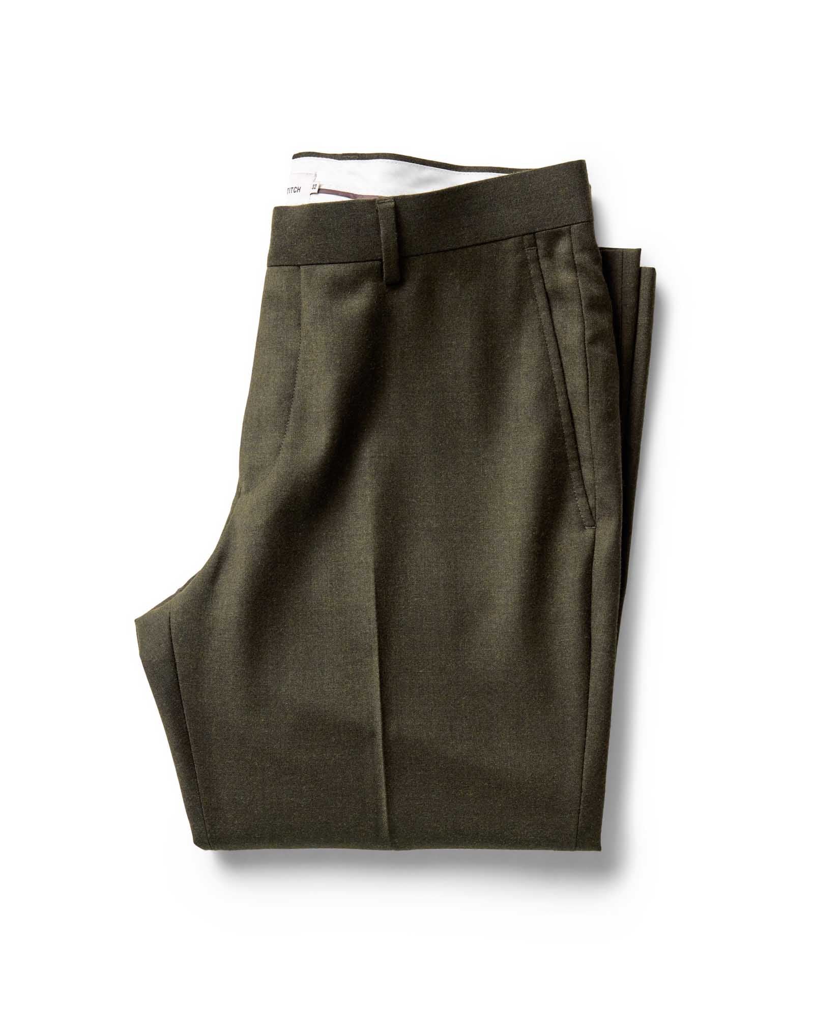 The Stevens Trouser in Black Olive Wool Flannel