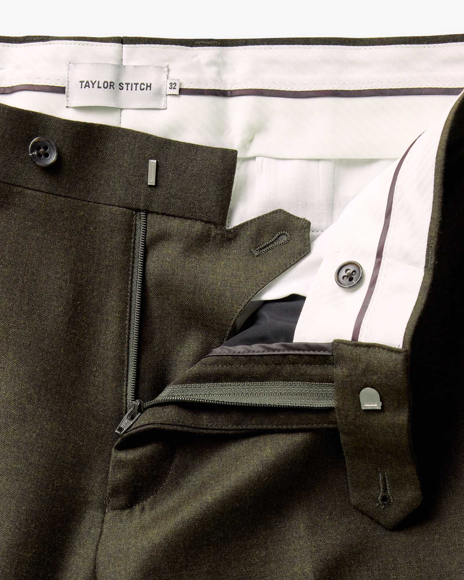 The Stevens Trouser in Black Olive Wool Flannel - Image 5