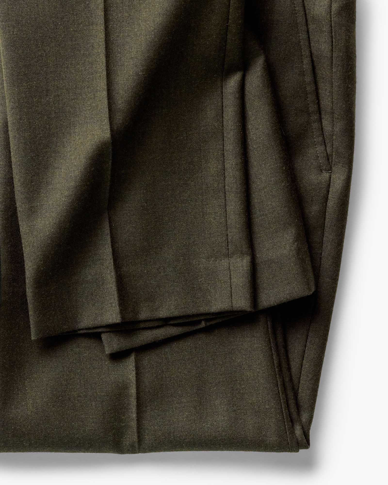 The Stevens Trouser in Black Olive Wool Flannel - Image 7