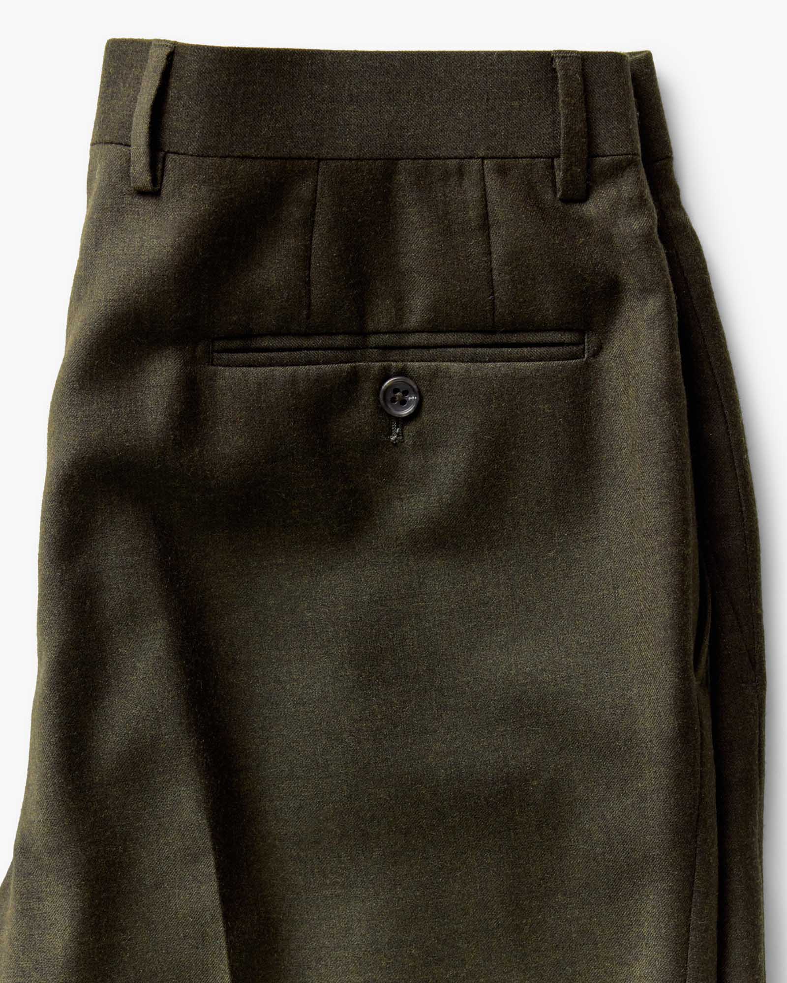 The Stevens Trouser in Black Olive Wool Flannel - Image 8