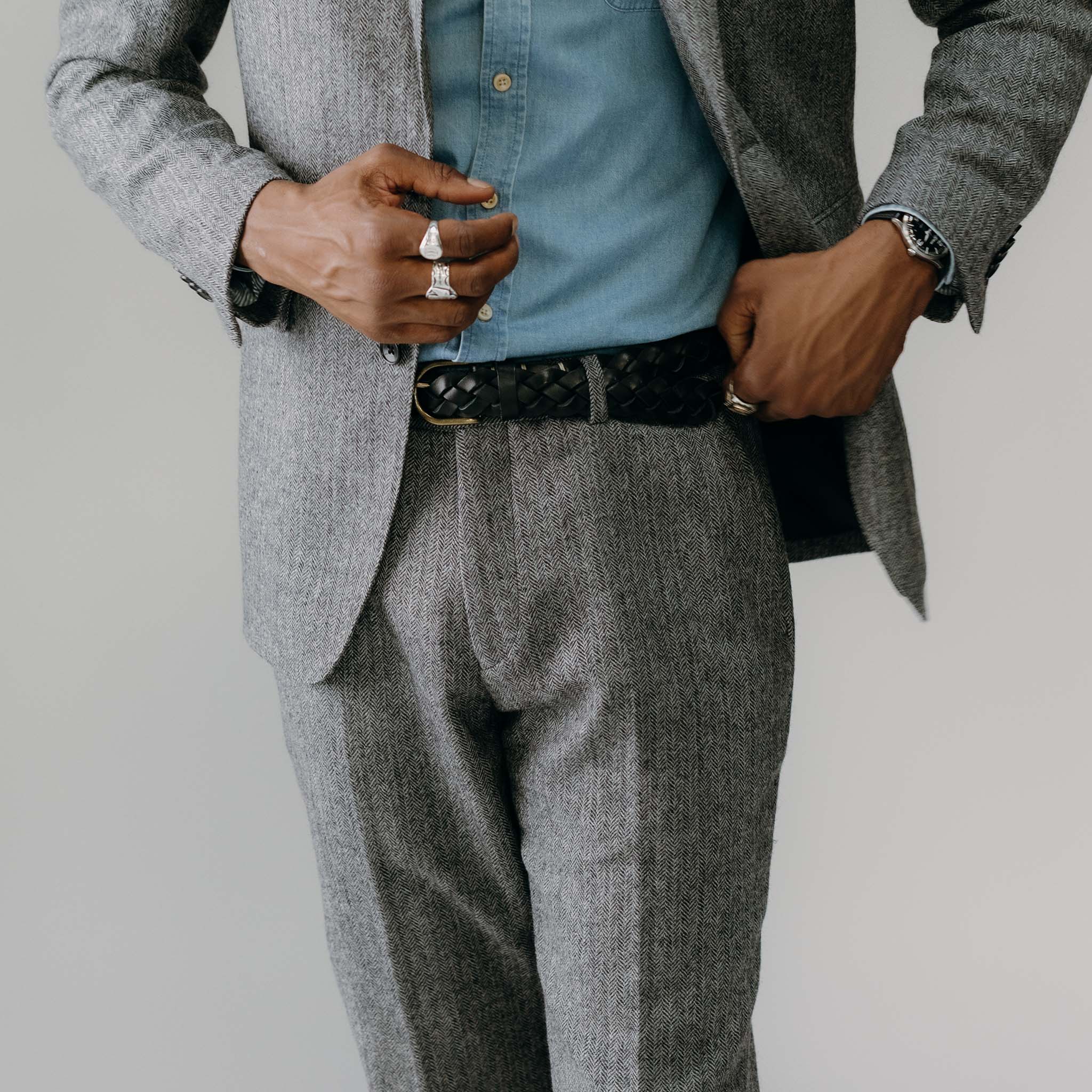 The Stevens Trouser in Slate Herringbone Wool - Image 3