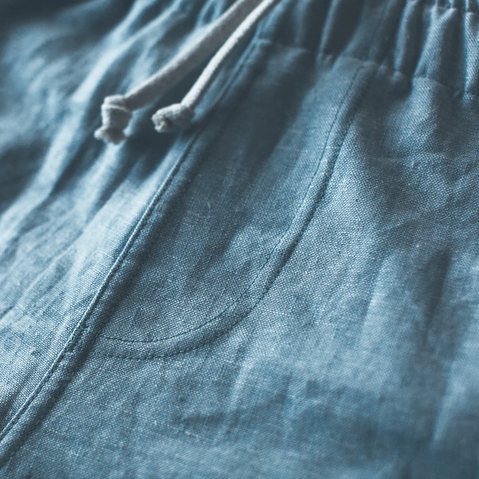 Sun Bleached Indigo Linen and Cotton Leisure Shorts - Image 6