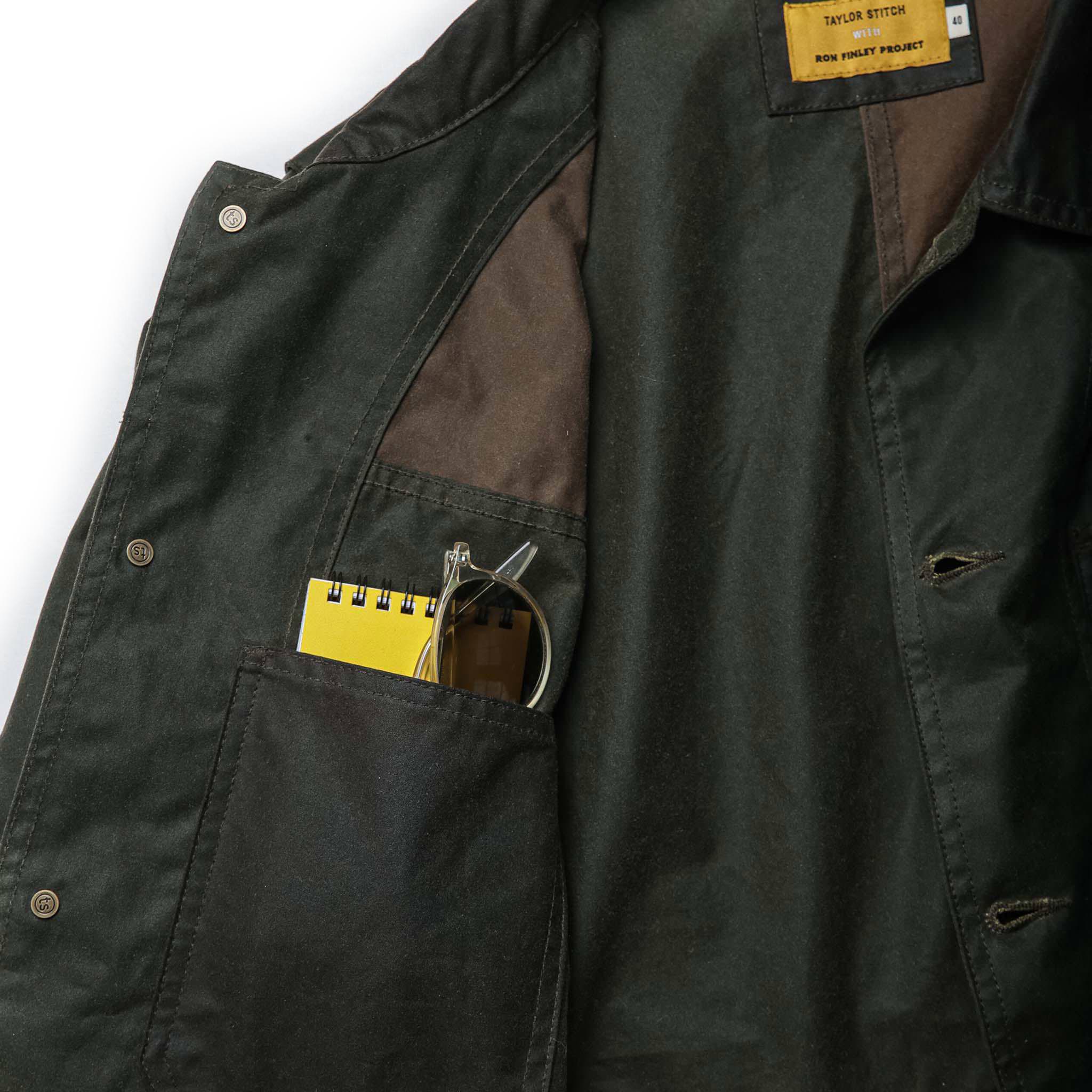 The Task Jacket in Waxed Khaki and Olive Patchwork - Image 7