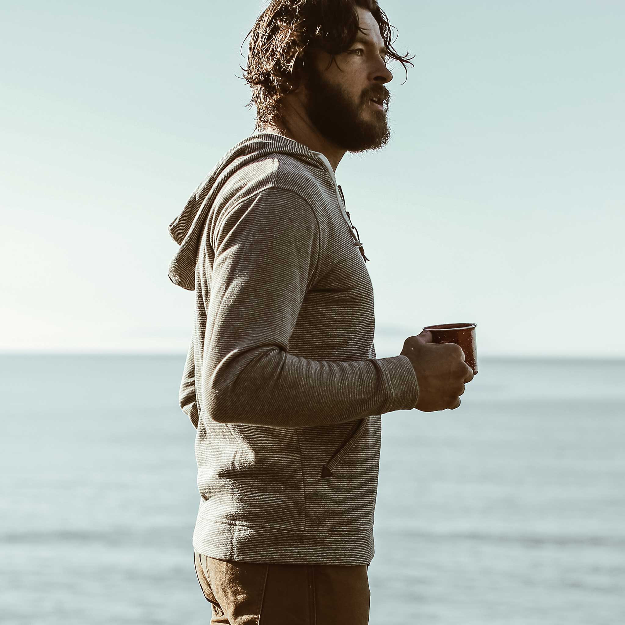 The Après Hoodie in Olive Stripe Hemp Fleece - Image 4