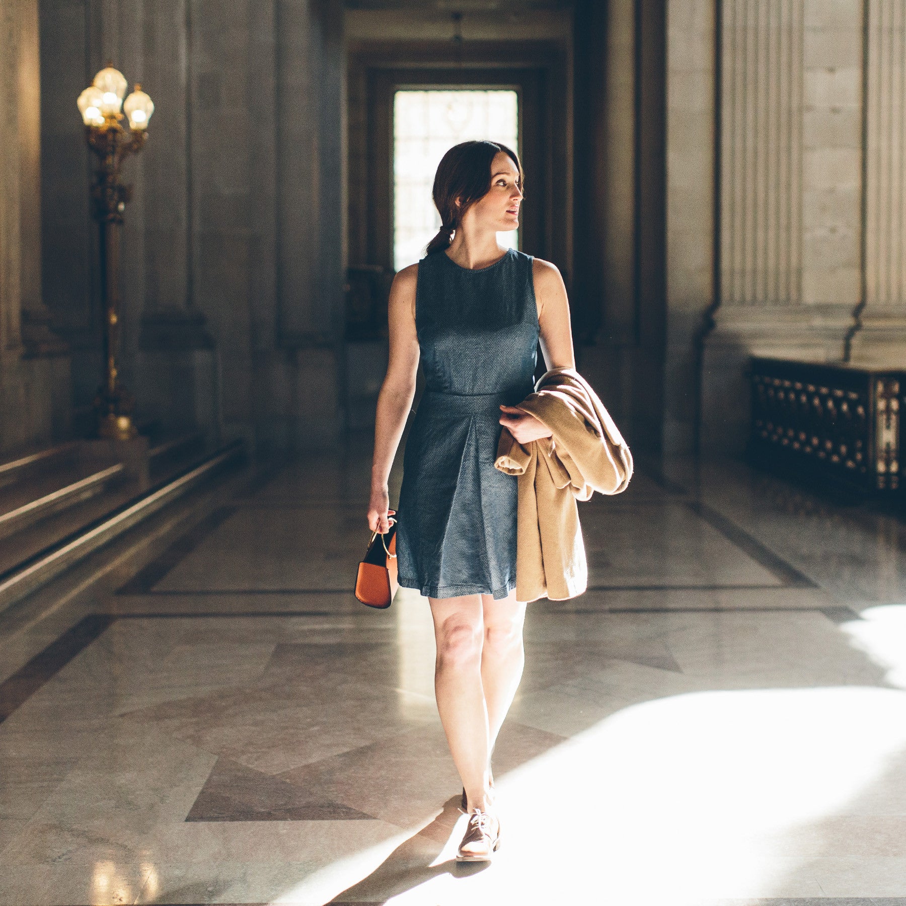 The Audrey Dress in Indigo Jacquard - Image 3