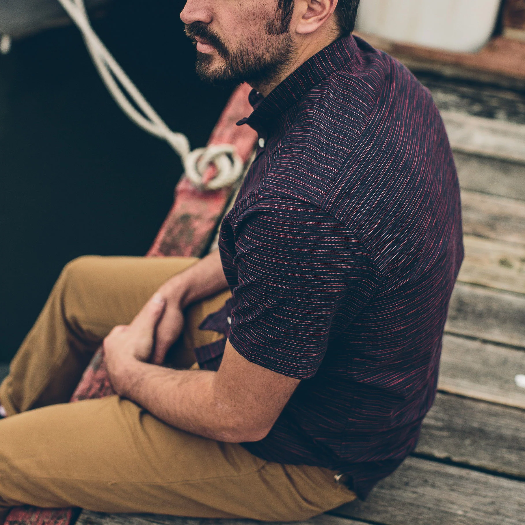 The Bandit in Navy & Red Slub Stripe - Image 4