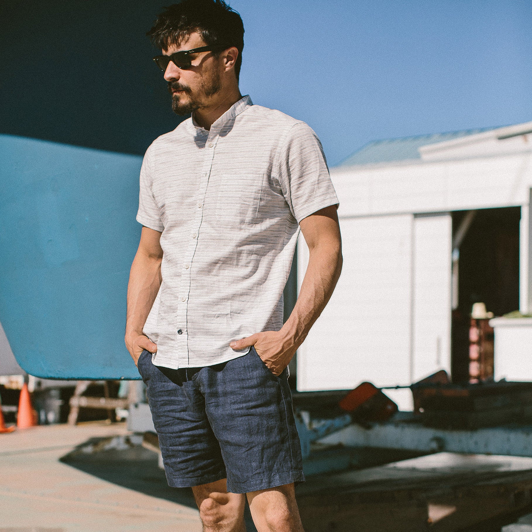 The Bandit in White & Navy Slub Stripe - Image 2