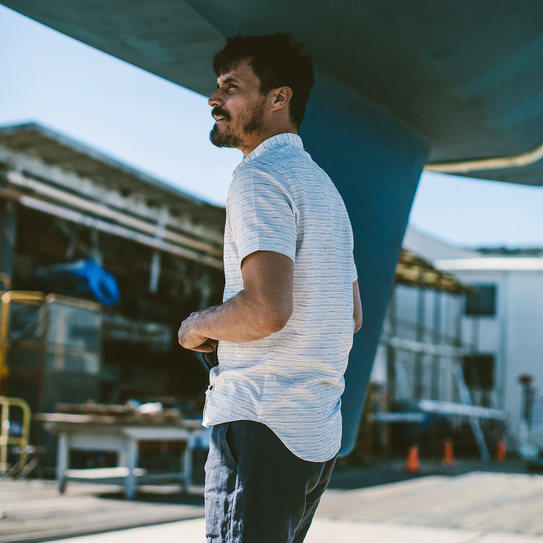 The Bandit in White & Navy Slub Stripe - Image 3