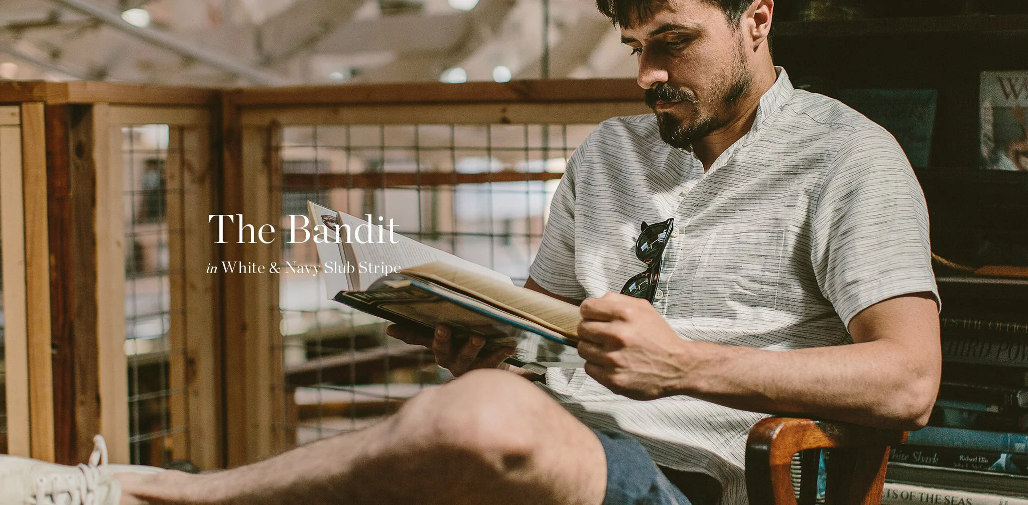 The Bandit in White & Navy Slub Stripe - Image 8
