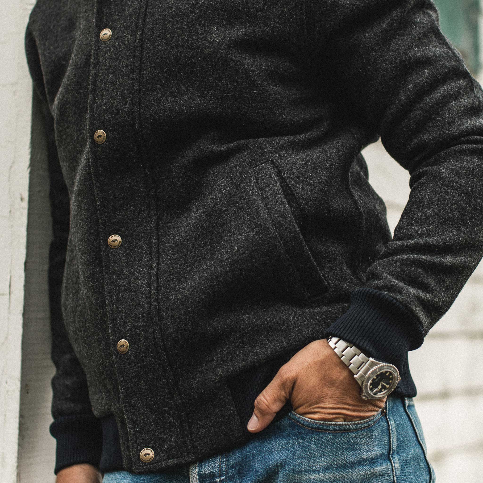 The Bomber Jacket in Charcoal Wool - Image 5