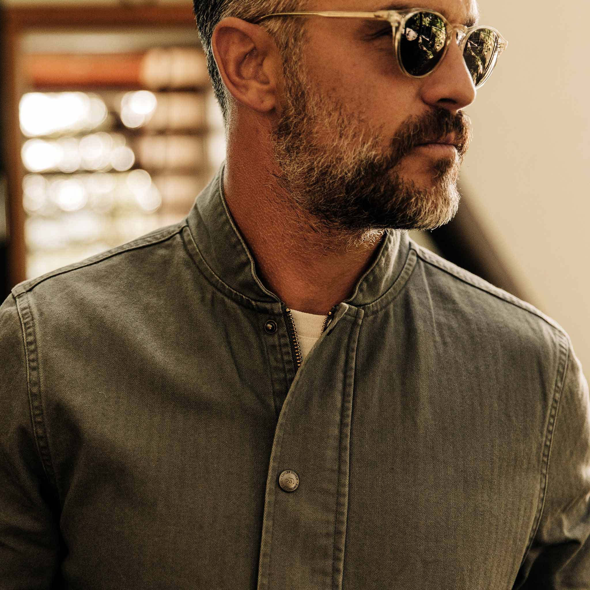 The Bomber Jacket in Washed Slate Herringbone - Image 3