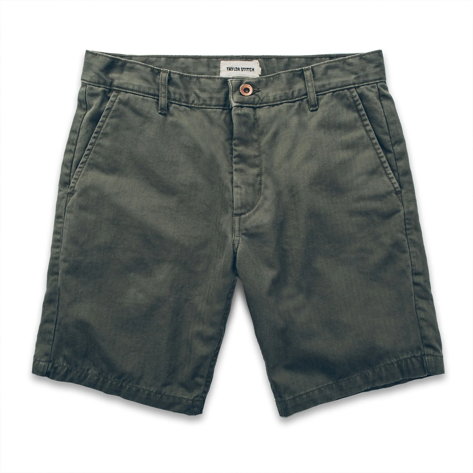 The Camp Short in Washed Olive Drab Herringbone