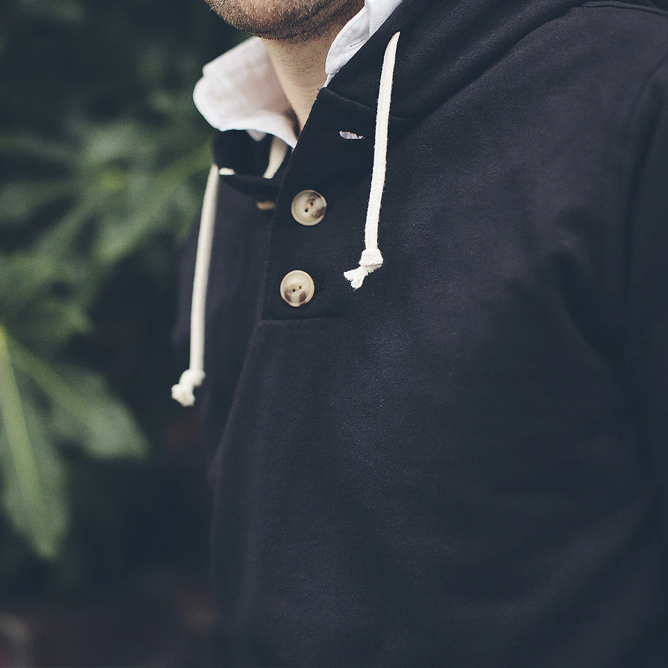 The Charcoal 3 Button Hooded Sweatshirt - Image 3