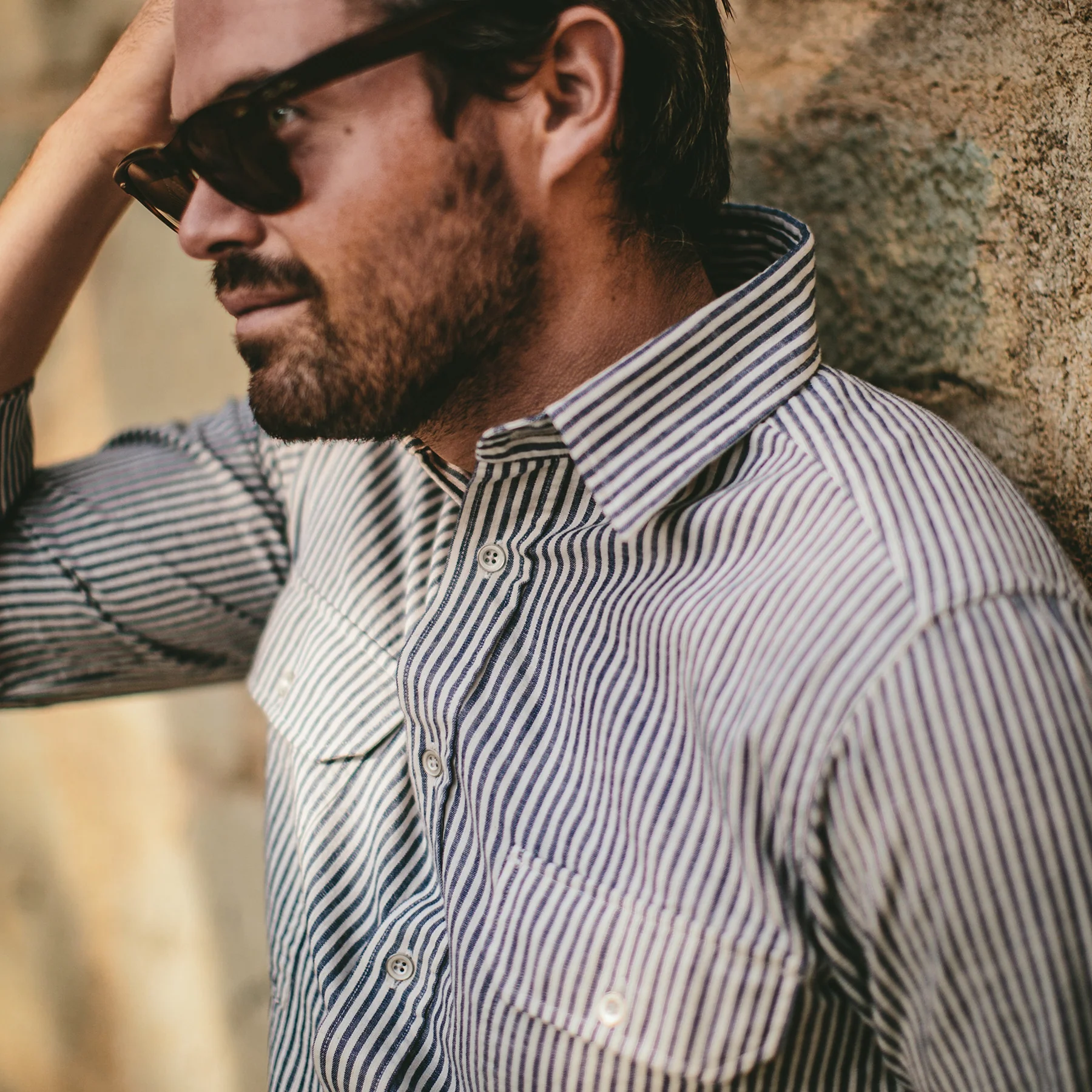 The Chore Shirt in Natural Striped Chambray - Image 3