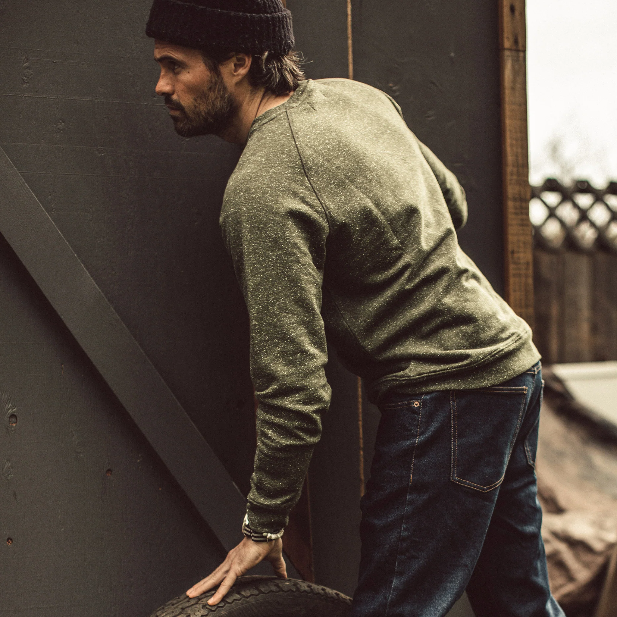 The Crewneck in French Terry Heather Olive - Image 3