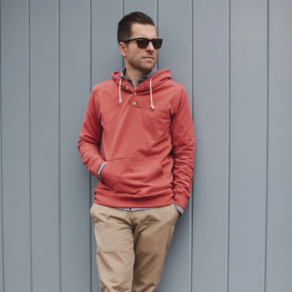 The Dusty Red 3 Button Hooded Sweatshirt - Image 3