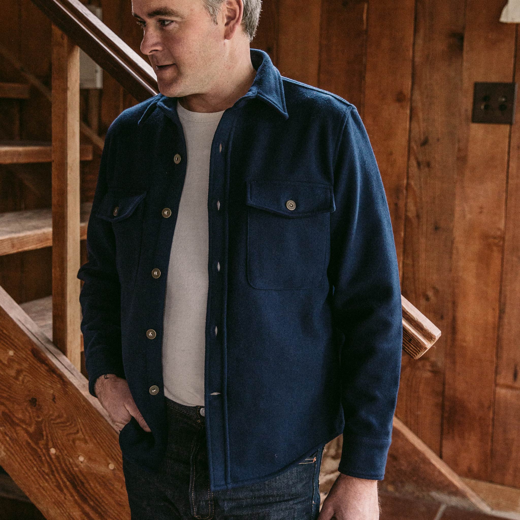 The Explorer Shirt in Navy Boiled Wool - Image 2