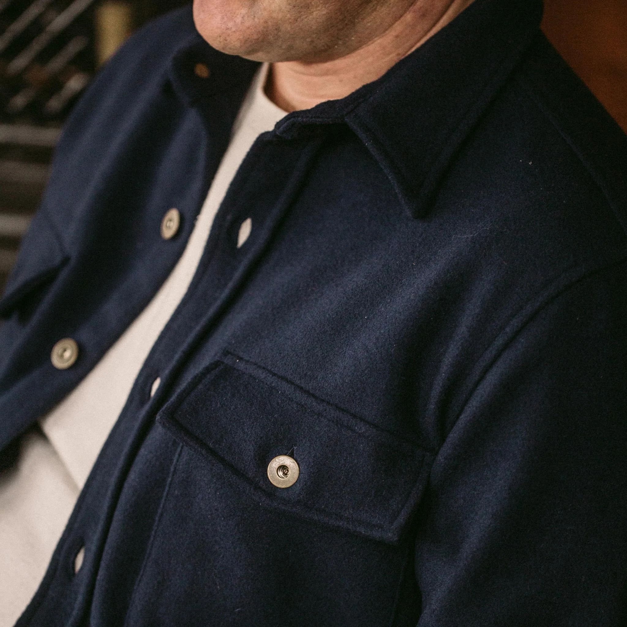 The Explorer Shirt in Navy Boiled Wool - Image 4