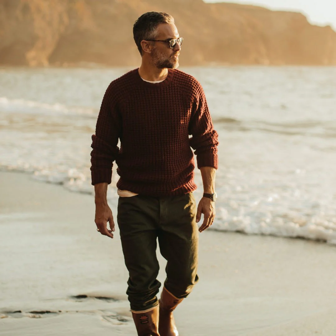 The Fisherman Sweater in Maroon Waffle - Image 3