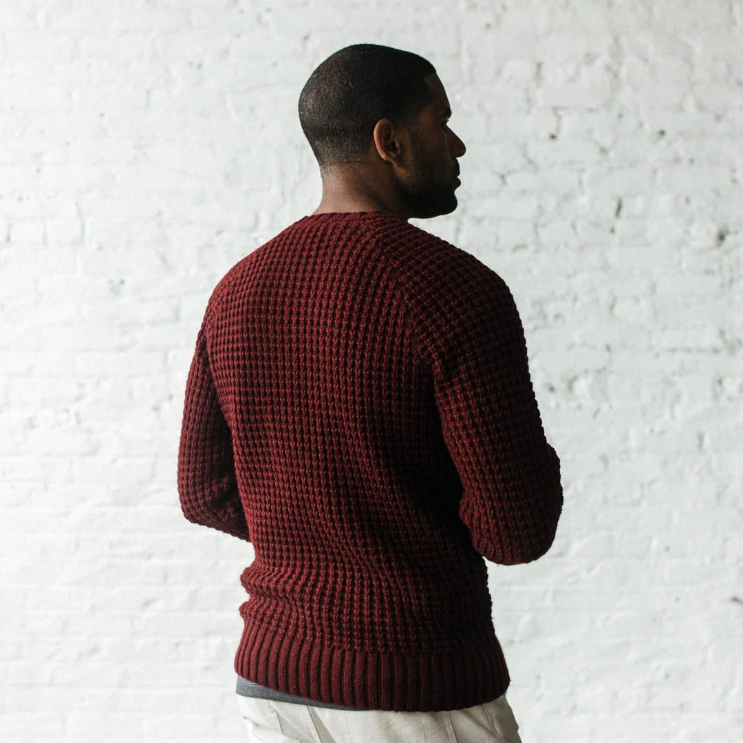 The Fisherman Sweater in Maroon Waffle - Image 5