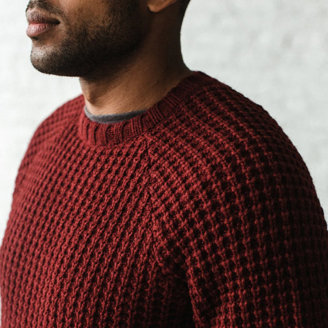 The Fisherman Sweater in Maroon Waffle - Image 6