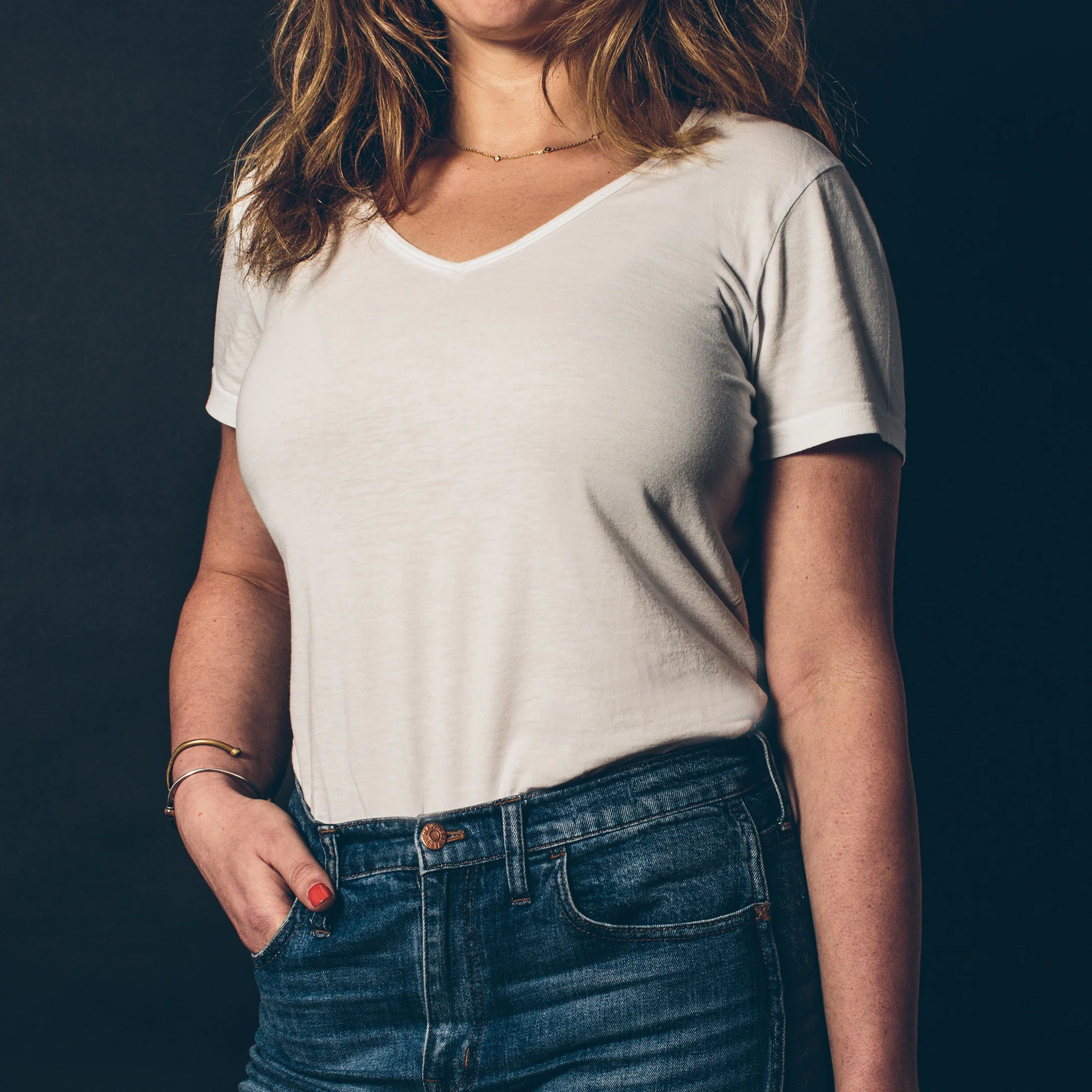 The Elle V-Neck Tee in Ivory - Image 2