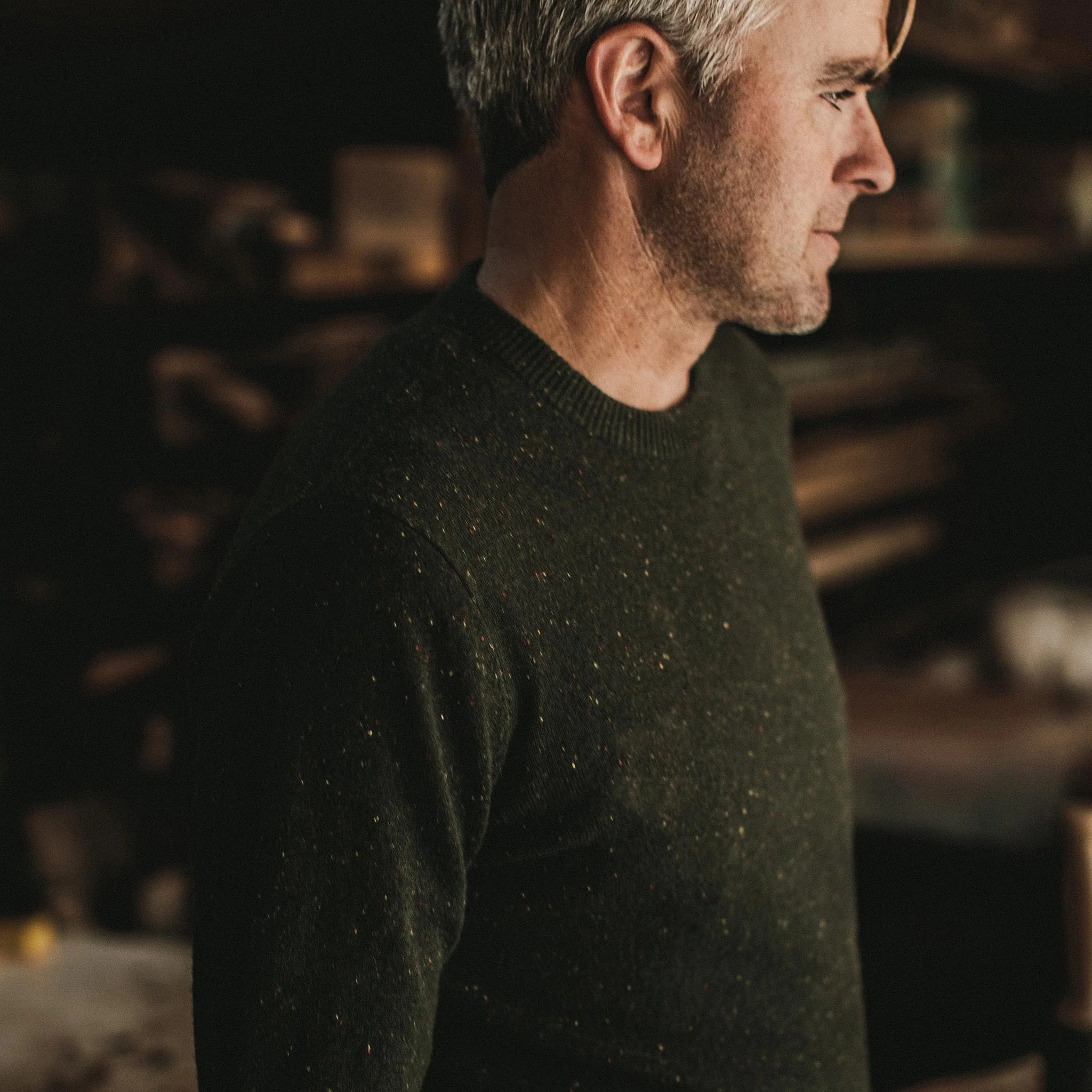 The Hardtack Sweater in Olive Cashmere Donegal - Image 2