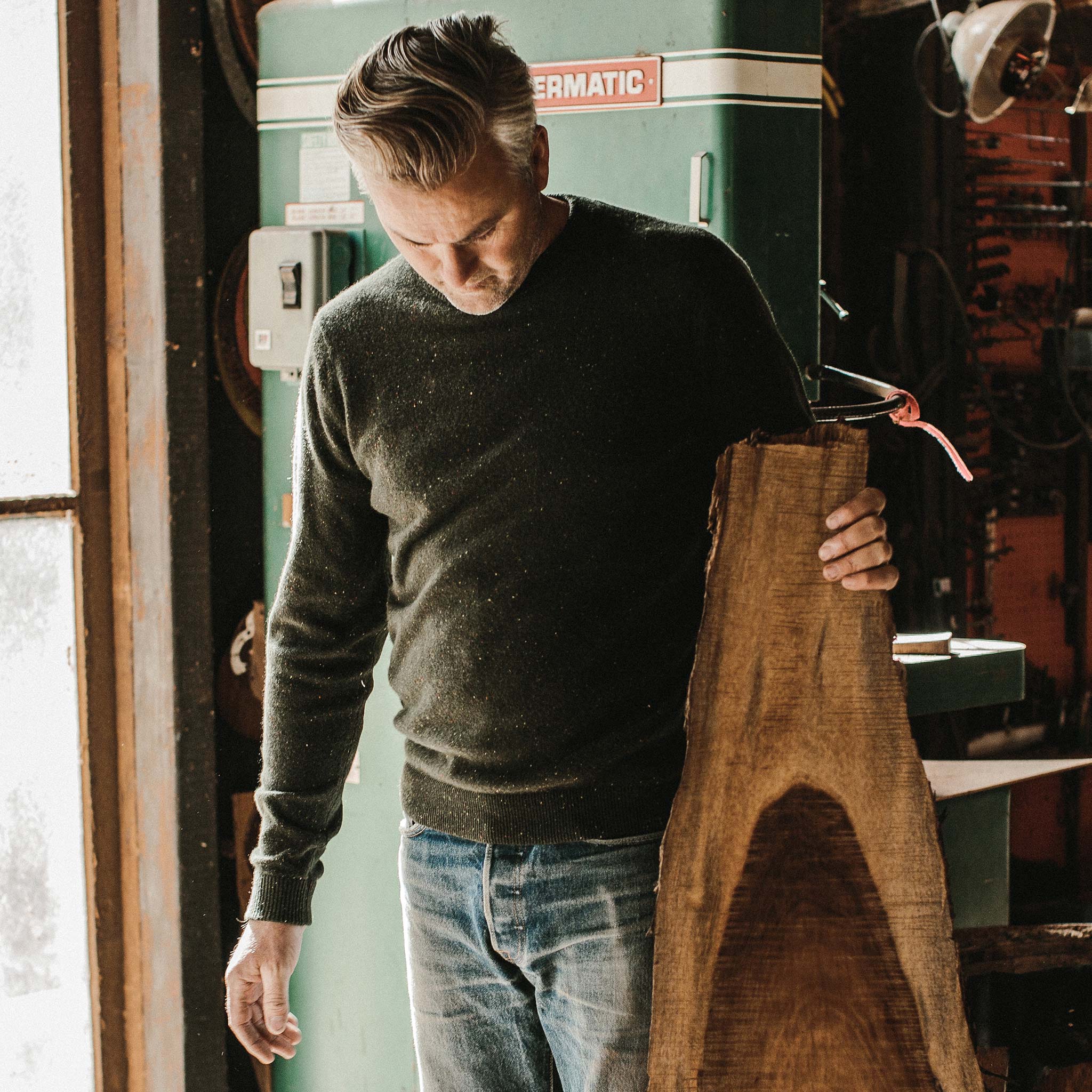 The Hardtack Sweater in Olive Cashmere Donegal - Image 3