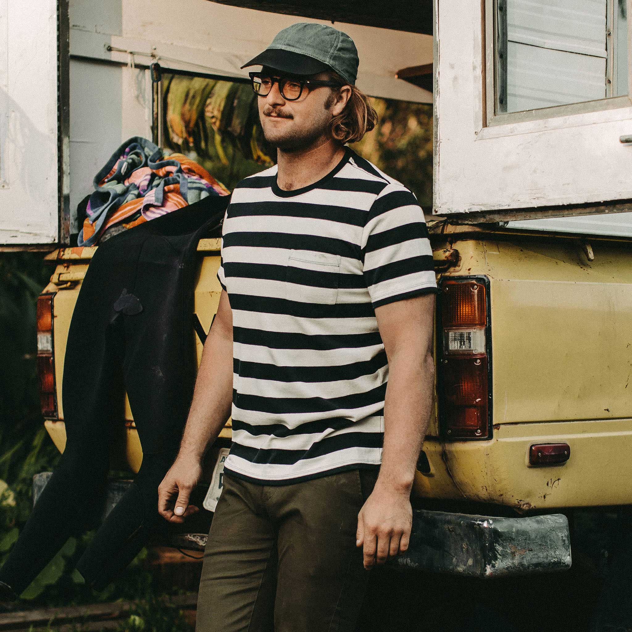 The Heavy Bag Tee in Natural & Navy Rugby Stripe - Image 2