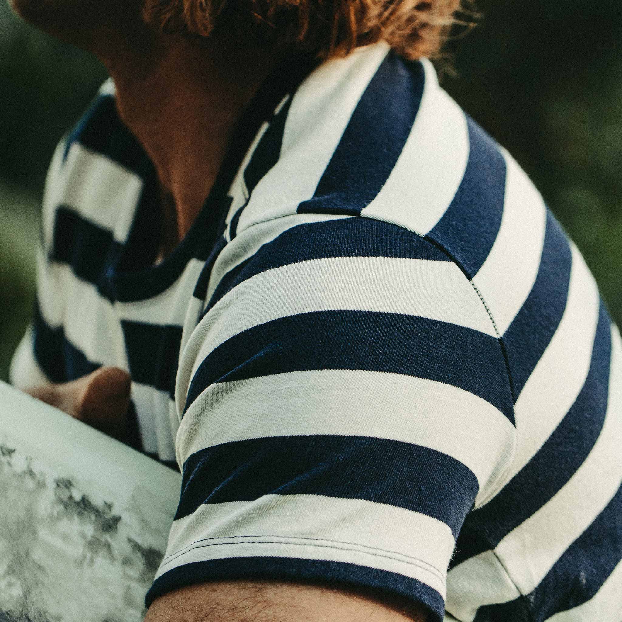 The Heavy Bag Tee in Natural & Navy Rugby Stripe - Image 5
