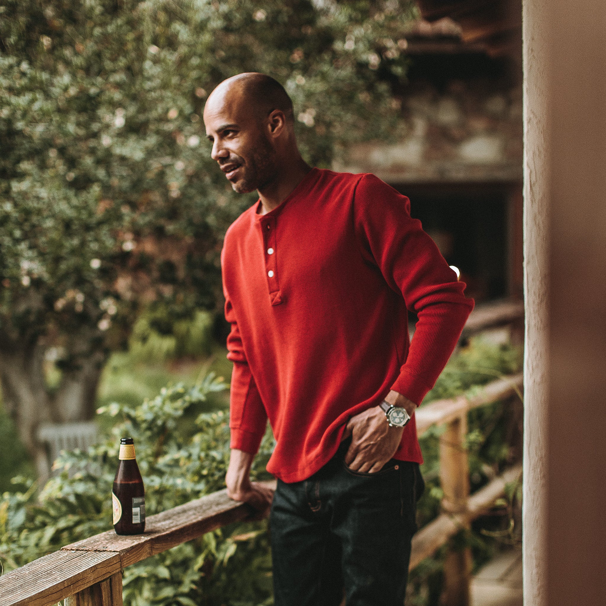 The Heavy Bag Waffle Henley in Cardinal - Image 4