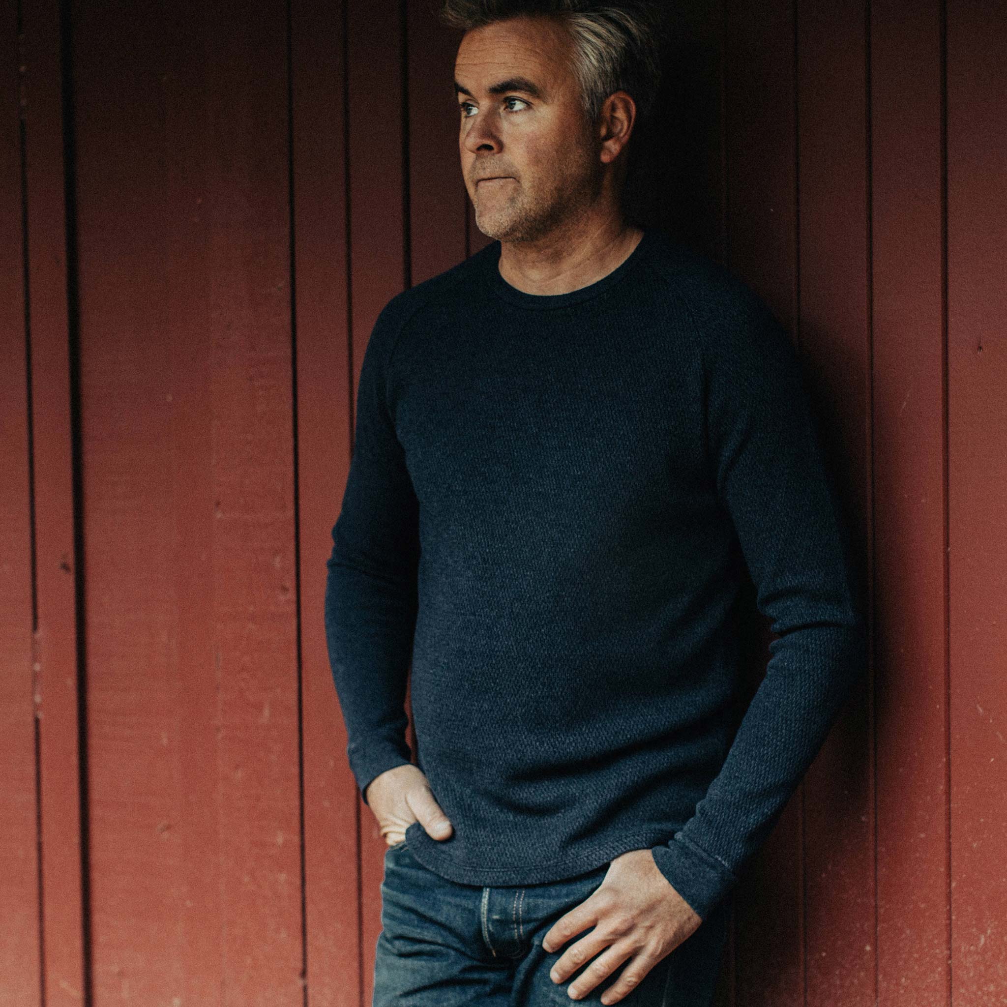 The Heavy Bag Waffle Long Sleeve in Navy - Image 2