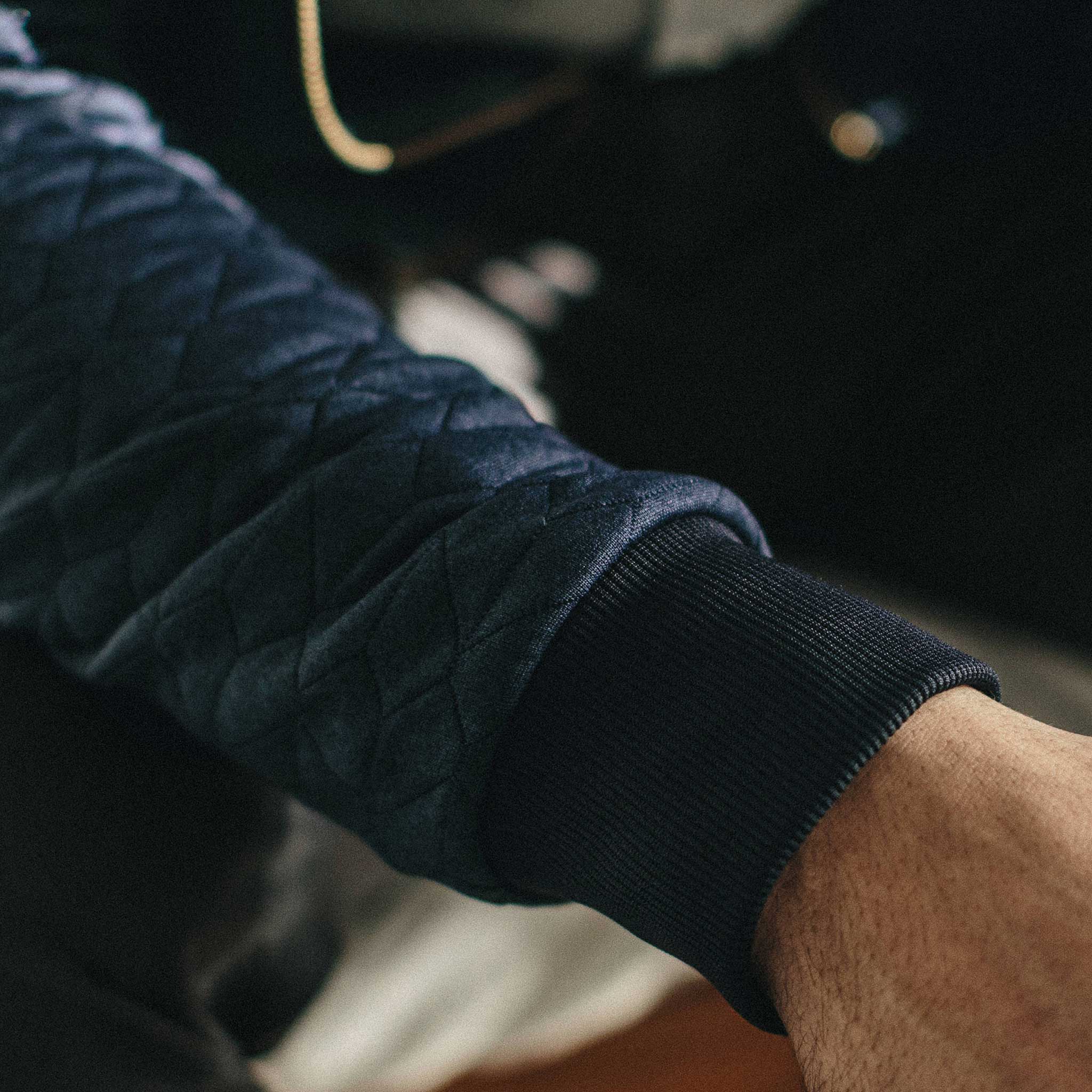 The Inverness Bomber in Navy Knit Quilt - Image 3
