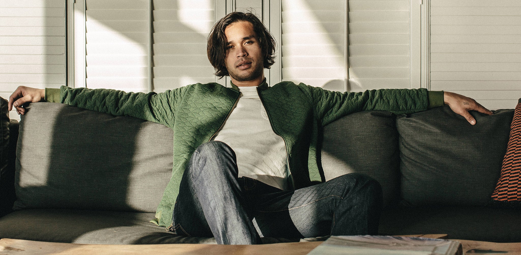The Inverness Bomber in Olive Knit Quilt - Image 11