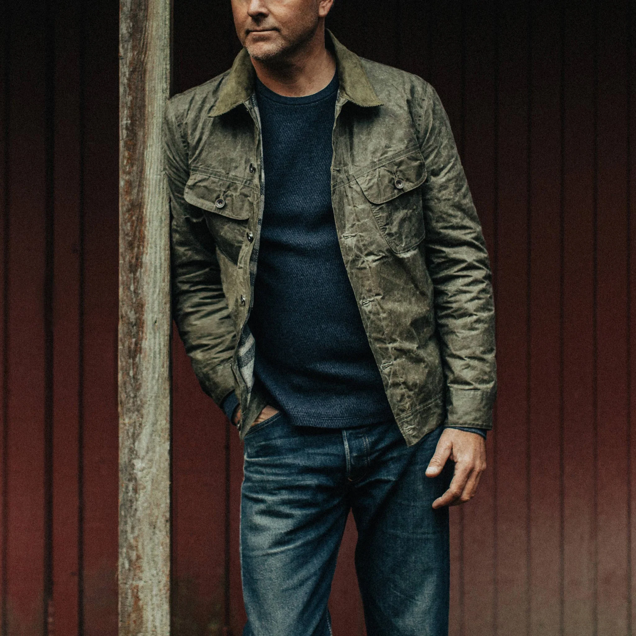 The Lined Long Haul Jacket in Olive Waxed Canvas - Image 5