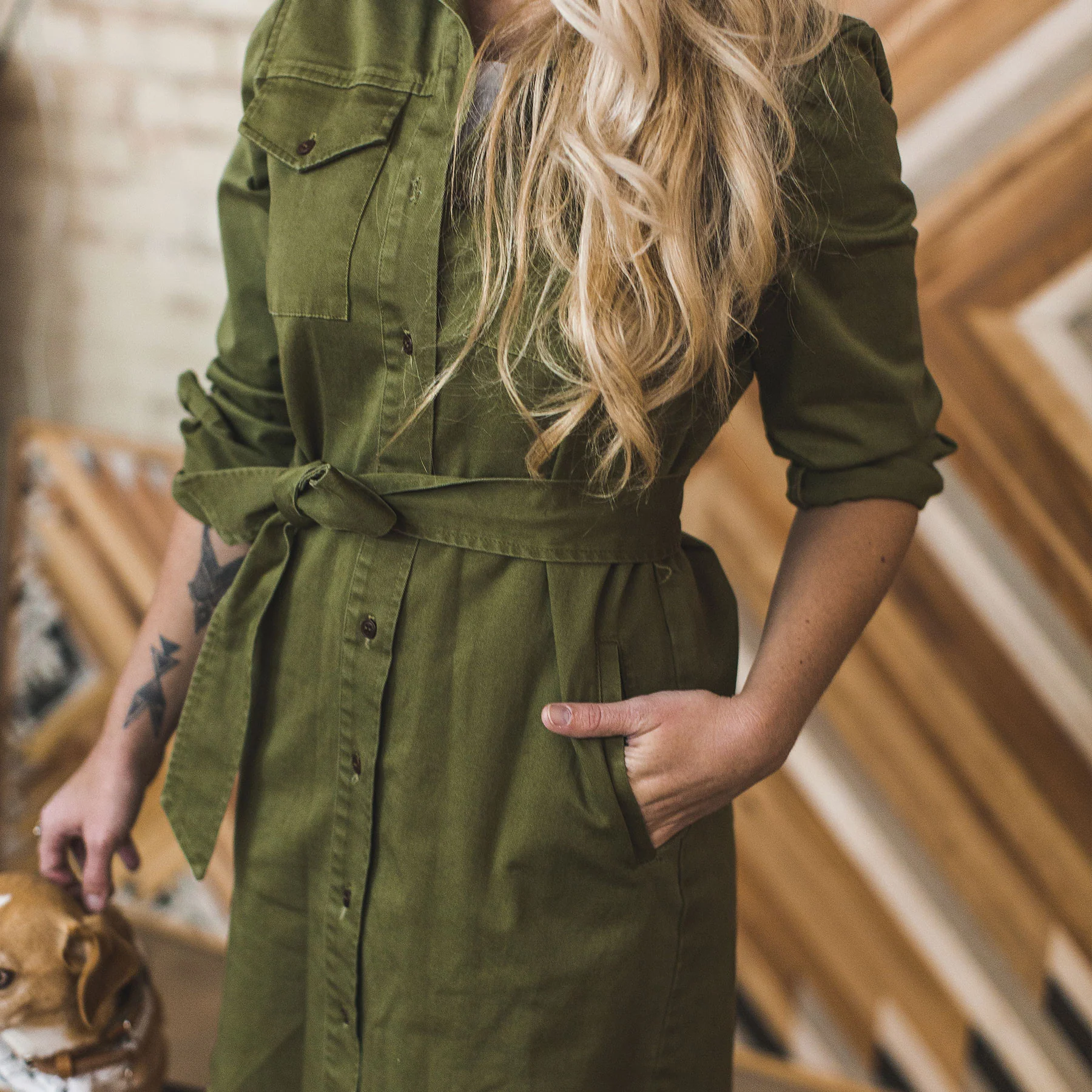 The Trench Dress in Army Green - Image 6