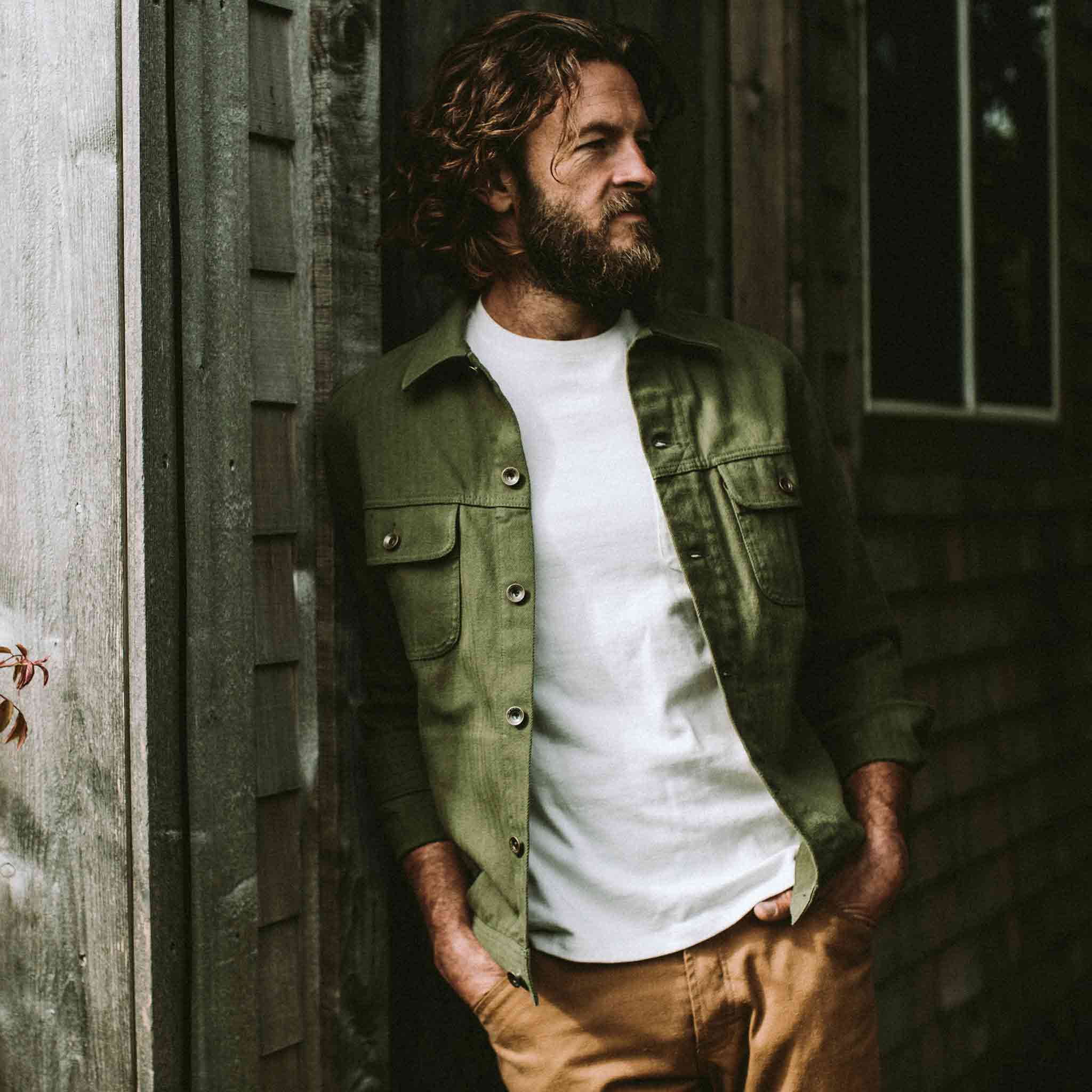 The Long Haul Jacket in Washed Olive Herringbone - Image 2