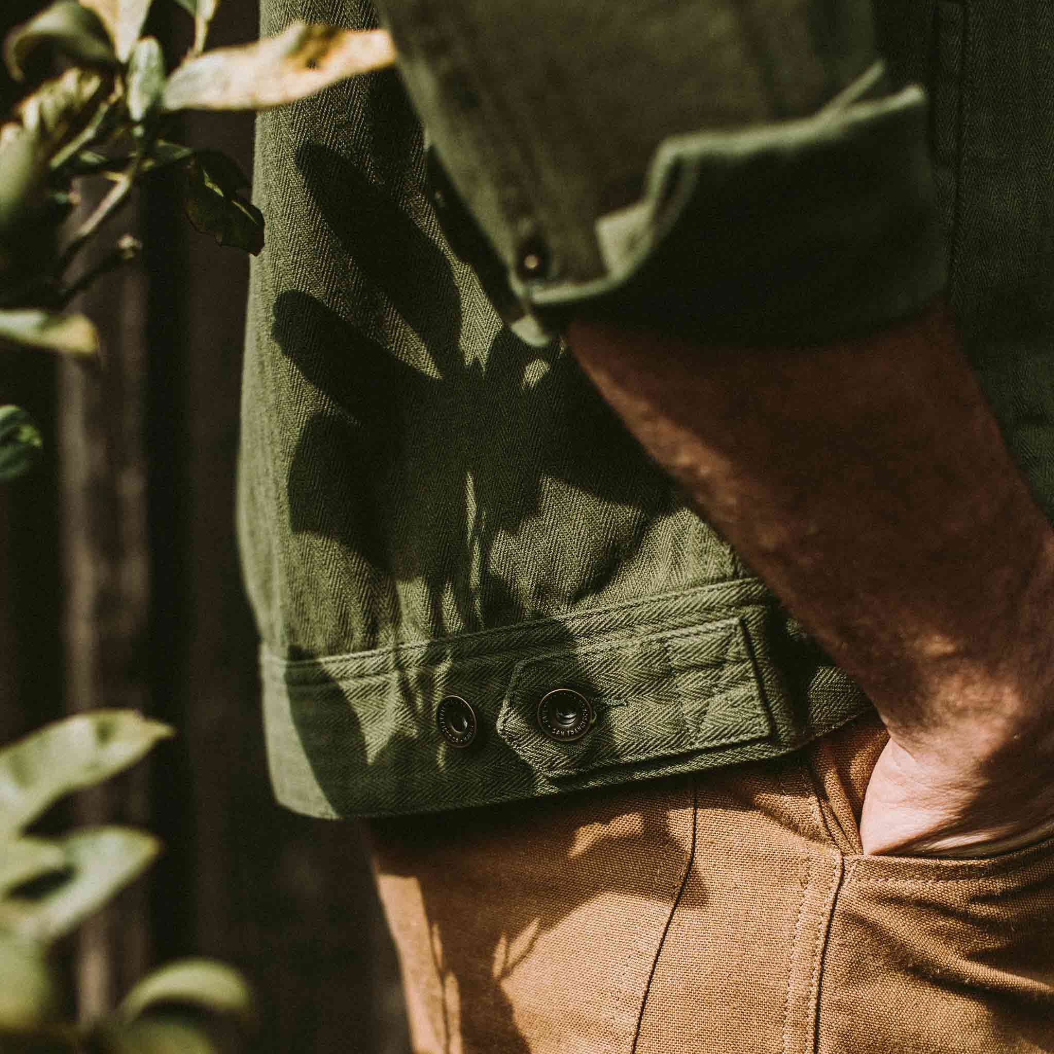 The Long Haul Jacket in Washed Olive Herringbone - Image 4