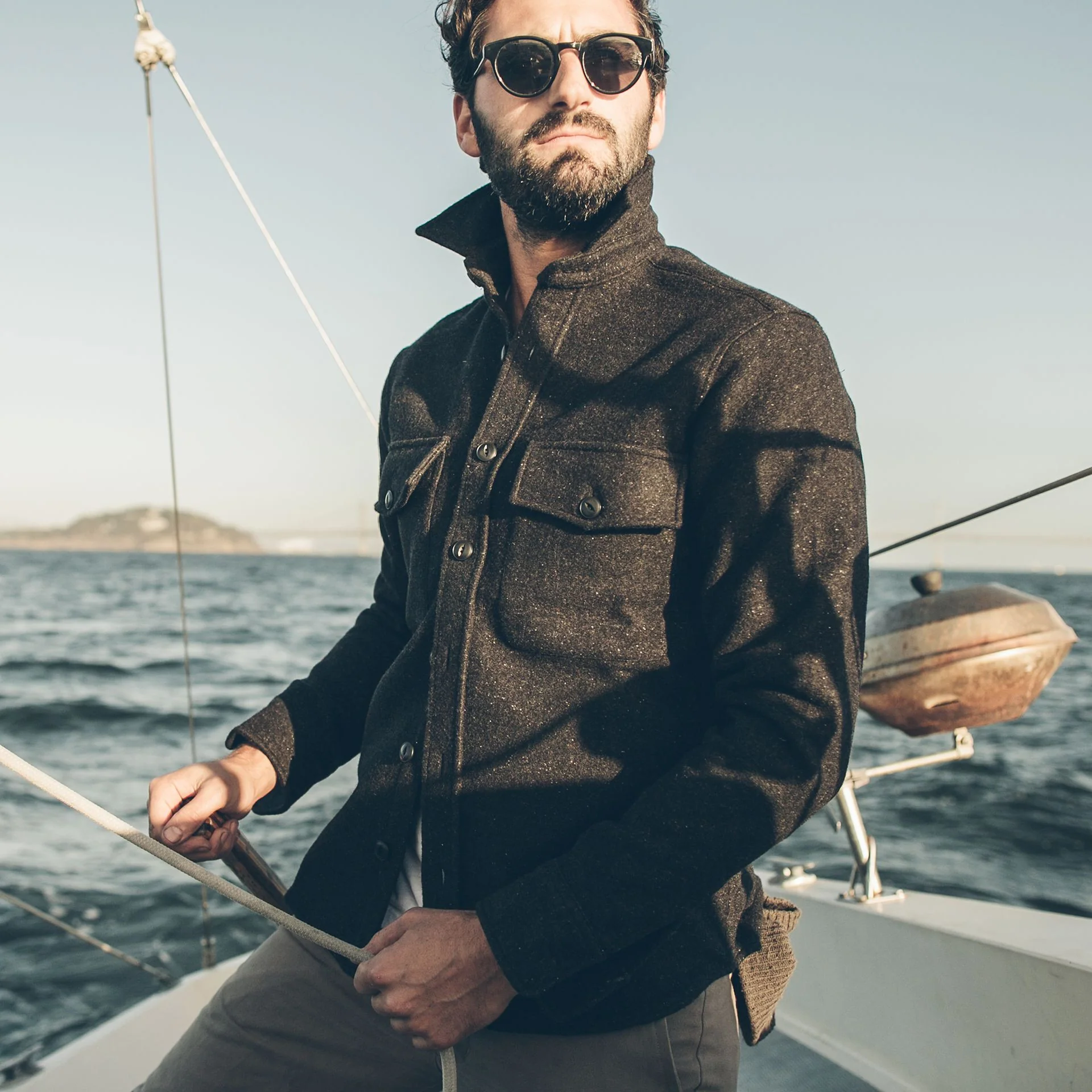 The Maritime Shirt Jacket in Charcoal Donegal Wool - Image 4
