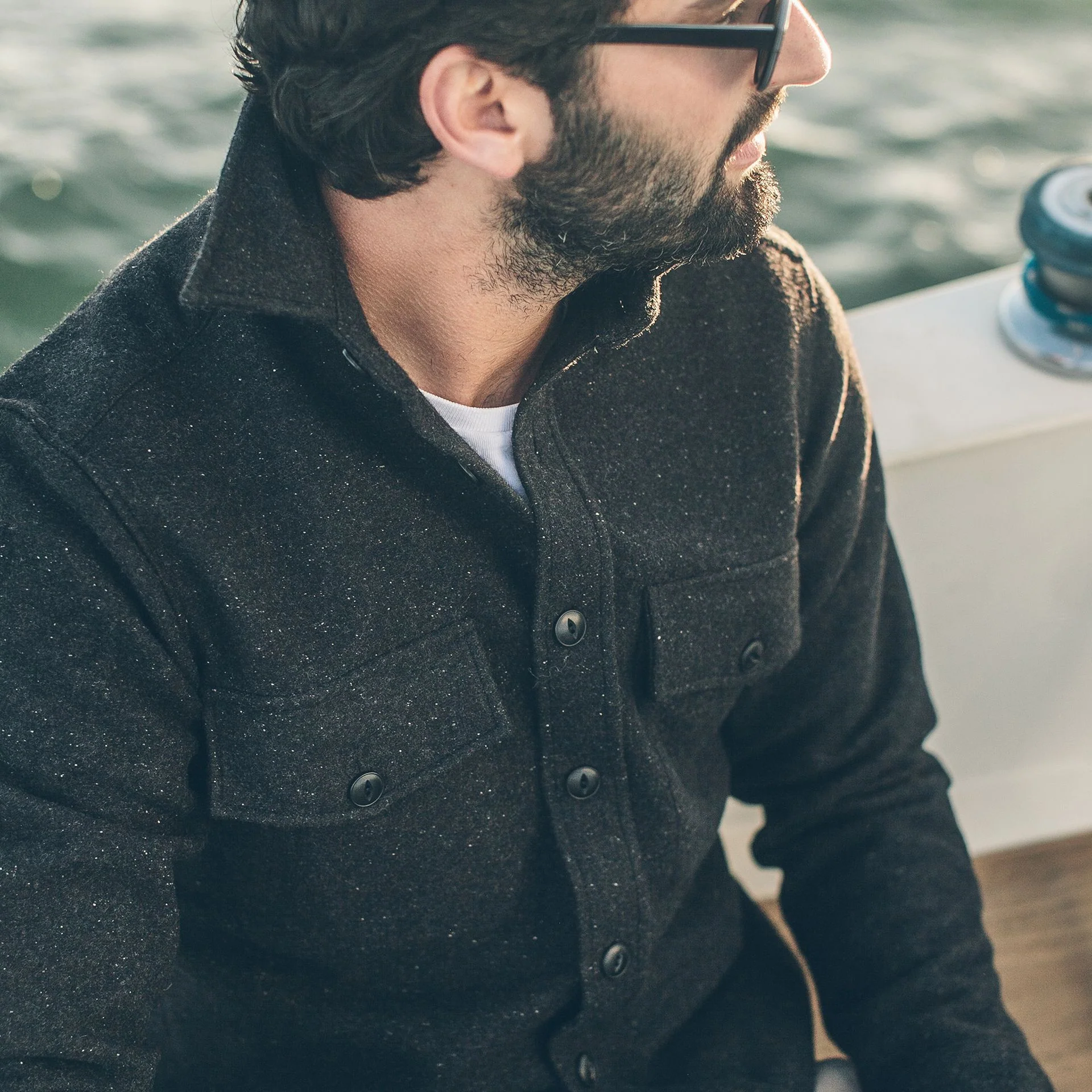 The Maritime Shirt Jacket in Charcoal Donegal Wool - Image 7