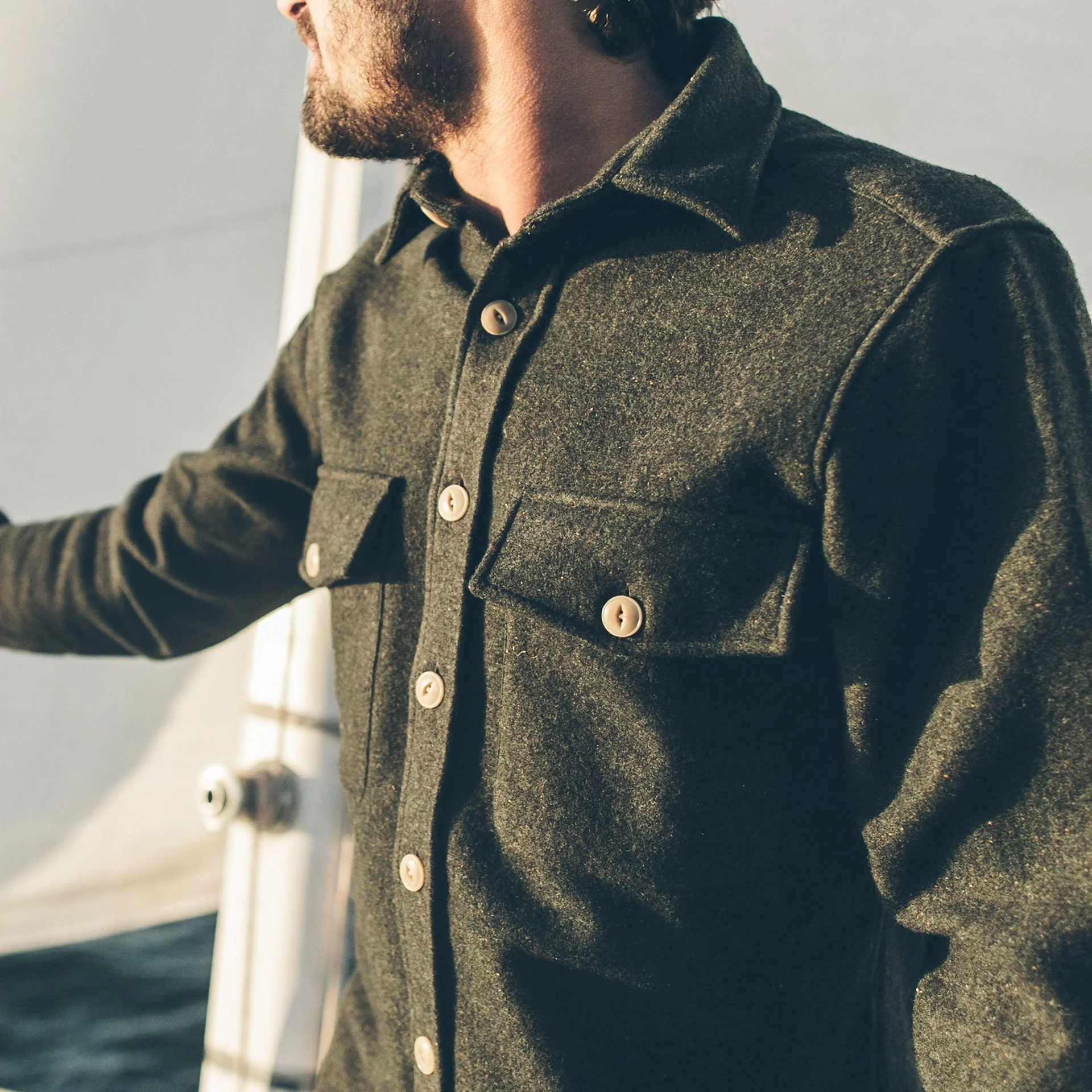 The Maritime Shirt Jacket in Moss Donegal Wool - Image 4
