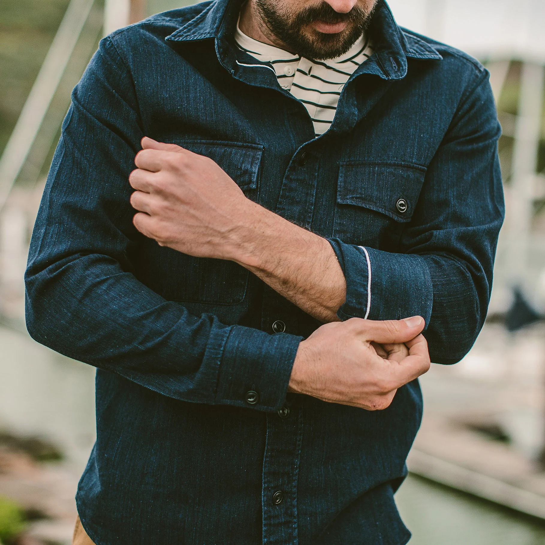 The Maritime Shirt Jacket in Sea Washed Indigo - Image 2