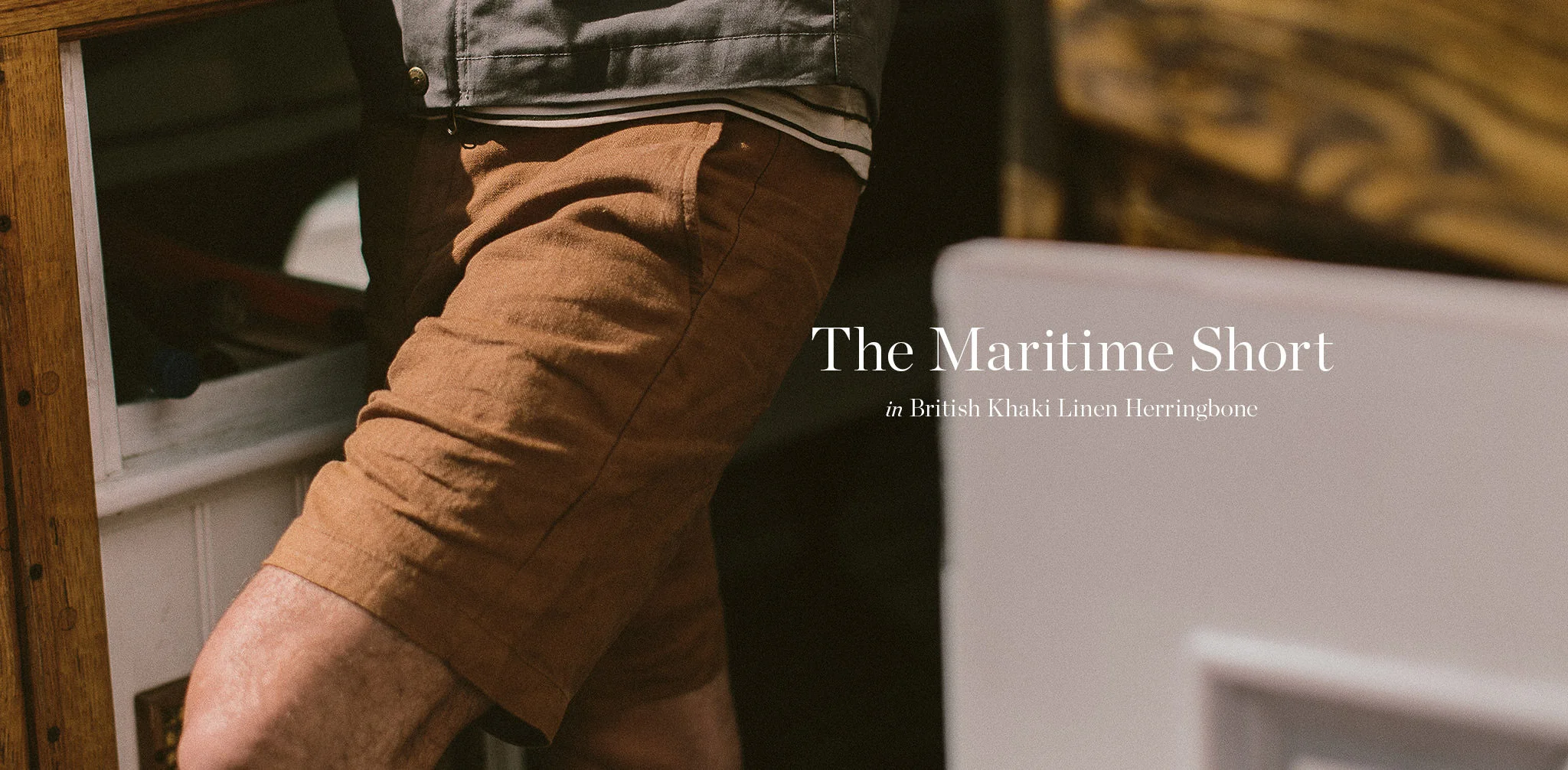 The Maritime Short in British Khaki Linen Herringbone - Image 8